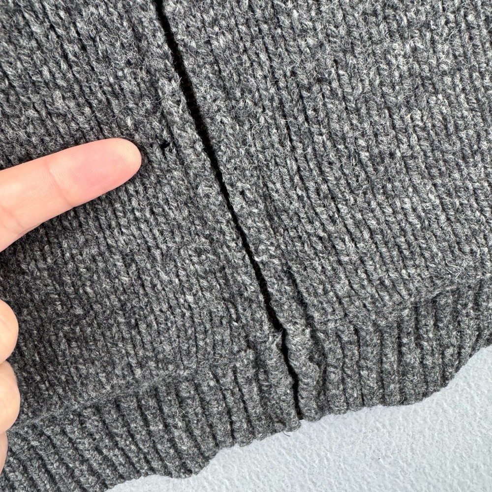 LL Bean Wool Sweater Mens Medium Gray Full Zip Flannel Lined Knit Mock Neck - Picture 4 of 14